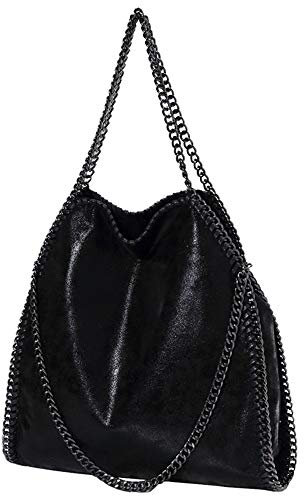 MZKJ.Com Damen lässige Handtasche PU Leder Umhängetasche Kettentasche Hand Mode Geldbörse Handtasche (schwarz)