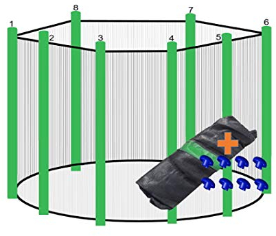 walexo Trampolin Sicherheitsnetz für 8 Stangensysteme Größen (305 cm Ø, Schwarz/Hellgrün)