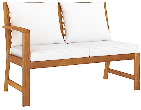vidaXL Akazienholz Massiv Gartenbank 114,5cm mit Creme-Kissen Holzbank Sitzbank Parkbank Bank Gartenmöbel Balkonbank Terrassenbank