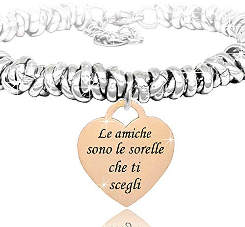 SAGA GIOIELLI® BRACCIALE NODINI INTRECCIATO DONNA FRASI PENSIERI PAROLE EMOZIONALE INCISIONE CUORE (Le amiche sono le sorelle che ti scegli)