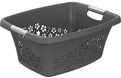 Rotho Flowers Wäschekorb 25l mit 2 Griffen, Kunststoff (PP) BPA-frei, anthrazit, 25l (50.5 x 38.3 x 21.8 cm)