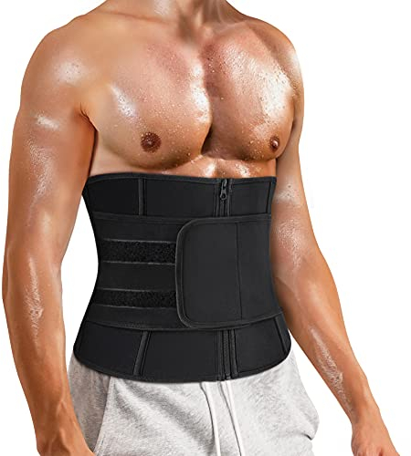 CHUMIAN Fascia Addominale da Uomo Dimagrante Cintura Regolabile Cintura Allenamento Sauna di Neoprene Waist Trimmer Belt Snellente per Dimagrire (Nero, XXL)
