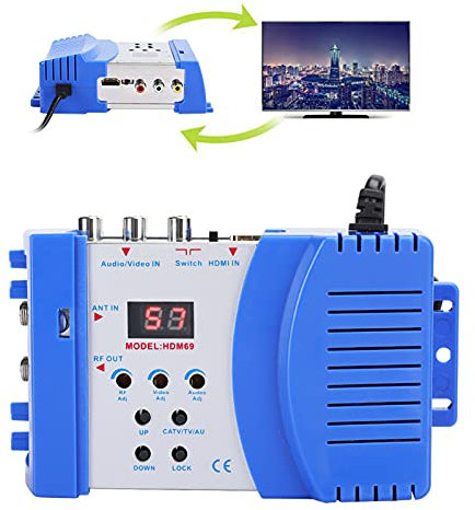 Modulador RF HDMI, Modulador Digital RF Entradas Audio Video AV en Señales de Salida RF Conversor AV-RF VHF UHF PAL Estándar Modulador Portátil para Receptores de Satélite, Cámaras de Video
