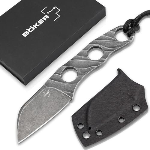 BÖKER PLUS® Kazhan Neck Knife - feststehendes EDC Neck Knife mit 5,7 cm D2 Sheepfoot-Klinge - Backup Halsmesser mit Kydex-Scheide - EDC Nackenmesser mit Kugel-Kette