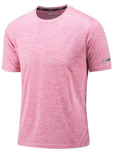 KEFITEVD Maglietta sportiva da uomo, a maniche corte, ad asciugatura rapida, traspirante, a girocollo, per allenamento, Colore: rosa., XXL