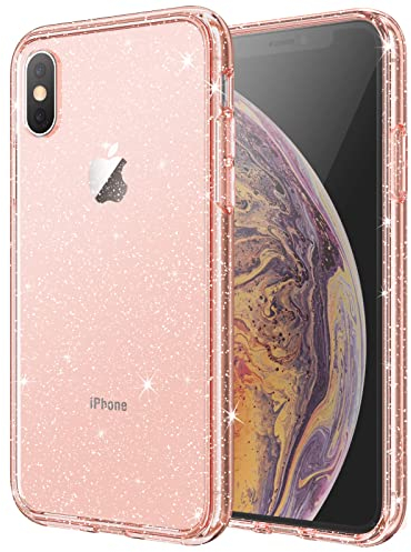 JETech Glitter Case for iPhone XS Max, 6.5-Inch, Bling Sparkle Shockproof Phone Bumper Cover, Cute Sparkly for Women and Girls (Rose Gold)
