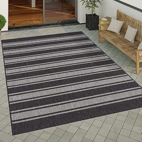 Paco Home Outdoor Teppich wetterfest & pflegeleicht Flachgewebe in Sisal-Optik mit Bordüre UV-beständig Modern für Balkon, Terrasse, Garten, Wohnzimmer, Grösse:200x280 cm, Farbe:Grau