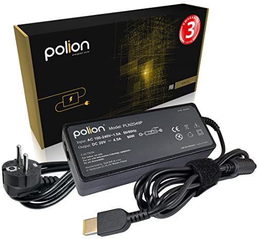 Polion PRO Ladegerät, Netzteil 90W für Laptops LENOVO 20V 4.5A SlimTip, u.a.: für B40, B50, G40, G50, G70, V110, V310, Z41, Z50, Z51, Z70, Flex, IdeaPad 300 305 500 S210 S500 U330, ThinkPad L450, T440