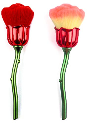 XEAOHESY 2 Pieces Rose Flower Makeup Brushes Flower Blush Brush Large Face Powder Makeup Brushes kabuki brushes for Powder Cosmetic Nail Dust Brush Loose Powder Brush Makeup Tools (Red/Yellow Pink)