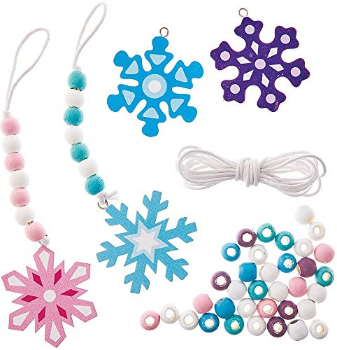 Baker Ross FX275 Schneeflocken Bastelset mit Perlen für Kinder-4er Pack, Set für Kinder Dekorieren, Ideal für Kindergeburtstag Basteln, Alter 5+, Weiß