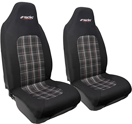 SIMONI RACING RSC/2 Set Vordersitzbezüge, Set mit Autositzbezügen und Kopfstützenbezügen, Universalbezüge für Vordersitze, Schwarz und Muster