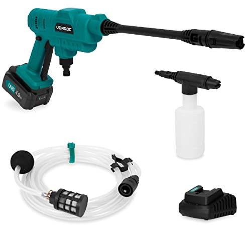 VONROC Idropulitrice a batteria 20V - 24 bar| Accessori inclusi - Batteria 4.0Ah e caricatore rapido inclusi
