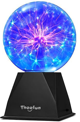 Theefun Sfera al Plasma da 6 Pollici Lampada al Plasma Magica Lampada Plasma Sensibile al Tocco e al Suono Luce Novità Luci Notturne per Decorazione/Bambini/Camera da Letto, Blu