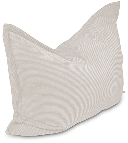 chilly pilley Sitzsack L XL XXL Cordstoff Bodenkissen Beanbag Styropor Füllung Riesensitzsack Cord-Material Sitzkissen Gartenkissen zum Liegen und Sitzen Cord 100x155 Cremefarbig