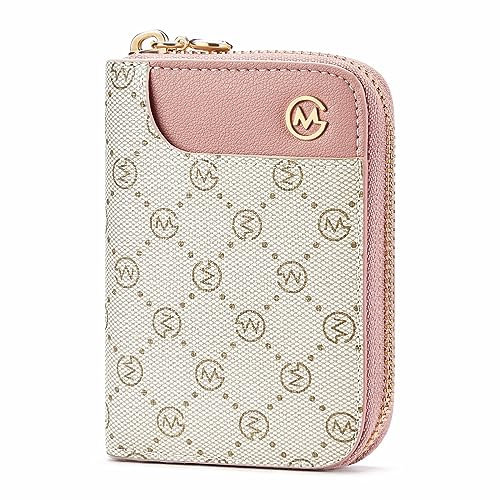 GOLF SUPAGS Porta Carte di Credito in Pelle PVC, Piccolo Portafoglio per Donna, Portafogli Carta di Credito con Cerniera, Portafoglio Minimalista per Donna (Rosa)