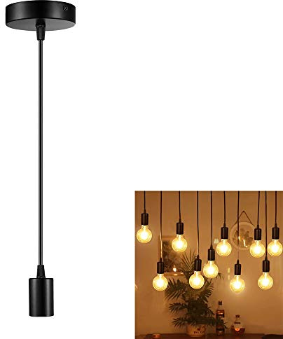 Retro Hängelampe Pendelleuchte Vintage Industriestil E27 Kronleuchter Moderne mit 1 m Kabel rund Lampenaufhängung antik für Schlafzimmer Wohnzimmer Esszimmer Flur Restaurant Hotel Bar Café (Schwarz)