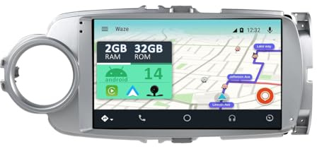 YUNTX Android 14 2 Din Radio con navigazione per Toyota Yaris GRMN (2012-2017): [Integrato CarPlay/Android Auto/DSP/GPS]-IPS 2.5D 9”Touch screen-DAB/Bluetooth 5.0/Controllo del volante/USB/WiFi