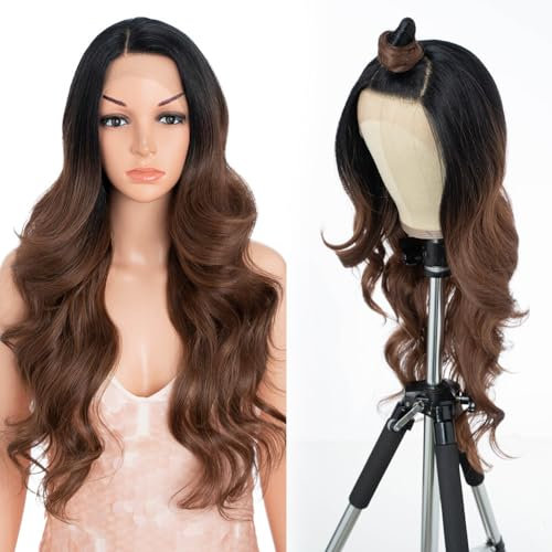 Style Icon Perücke Lace Front Wig Human Hair Quality Long Wavy Curly Synthetic Hair Wigs for Women 26 inches Heat Resistant Fiber 150% Density (13? Lace 26 Inch, TT1B/30)