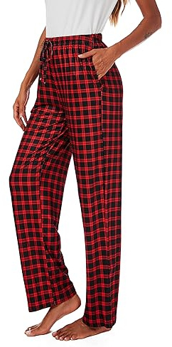 Xuepelit Pyjamahose Damen lang Schlafshorts Winter Schlafhosen langarm Kariert Baumwolle Hose Schlafhose Schlafanzughose