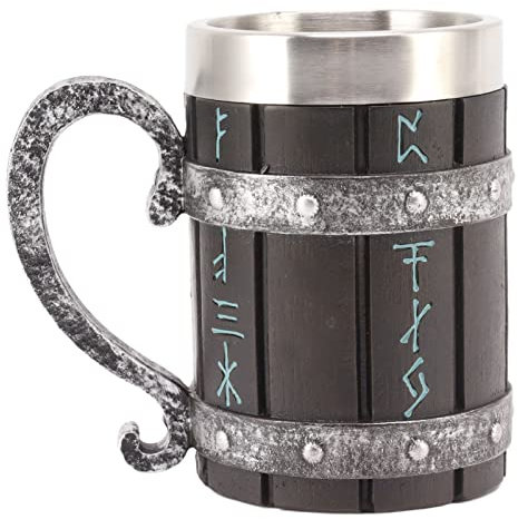 Topyond Beer Mug, Large Capacity, Nordic Viking Rune Mug with Handle, Stainless Steel Resin Materail, Beer Tankard Cup for Home Bar, Mugs Gifts for Men, Coffee Cup