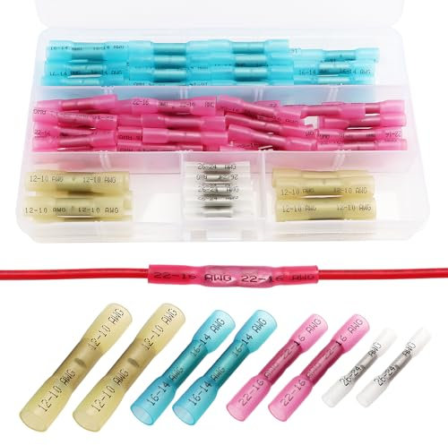YIXISI 100 Pezzi Set Guaine Termorestringenti Saldanti, Terminali Termorestringenti, Terminali Elettrici Isolato Impermeabili, Connettore Termoretraibile, Terminali a Saldare, 26-10 AWG