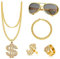 JurciCat Zuhälter Kostüm 5 Stück Hip Hop Dollar Kette & Ring Shadow Wizard Money Gang Gold Chain Sonnenbrille 80er and 90er Jahre Outfit Herren Accessoires Karneval Kostüm