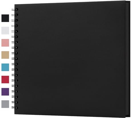 Potricher Fotoalbum zum Selbermachen, Sammelalbum, Hardcover, Kraftpapier, Scrapbook, Fotoalben, Erinnerungsbuch für Hochzeit und Jahrestag, Familie, 25,4 x 25,4 cm, 40 Seiten, Schwarz