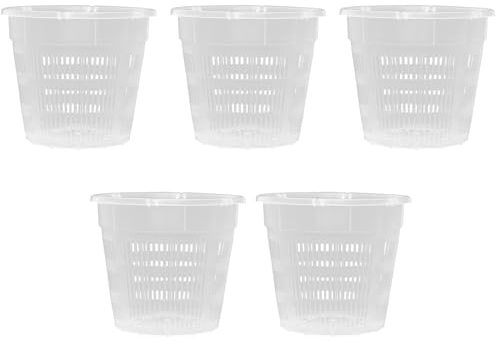 ALI2 Vaso per orchidee trasparente, 5 pezzi, diametro 14 cm, altezza 12 cm, in plastica, con fori, per orchidee, interni