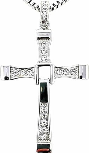 CoopO Silberne Fast And Furious Dominic Toretto Vin Diesel Kreuz Halskette Schmuck (Size : Large Silver 21g)