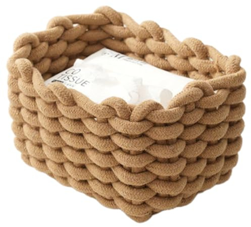 JJQHYC Canasta de cuerda de algodón tejida, canasta de almacenamiento de cuerda, organizador de baño, cesta de almacenamiento para armario de guardería (Marrón)