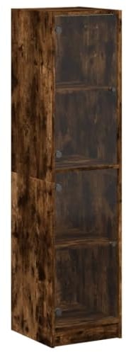 vidaXL Highboard, Beistellschrank mit Glastüren, Sideboard mit viel Stauraum, Schrank Kommode Hochschrank Wohnzimmer Schlafzimmer, Räuchereiche