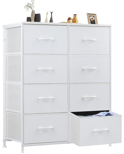 Sweetcrispy Dresser for Bedroom, Chest Organizer Unit with 8 Fabric Bins, Fabric Storage Tower, Drawer Organizer with Steel Frame, Wooden Top for Living Room, Closet