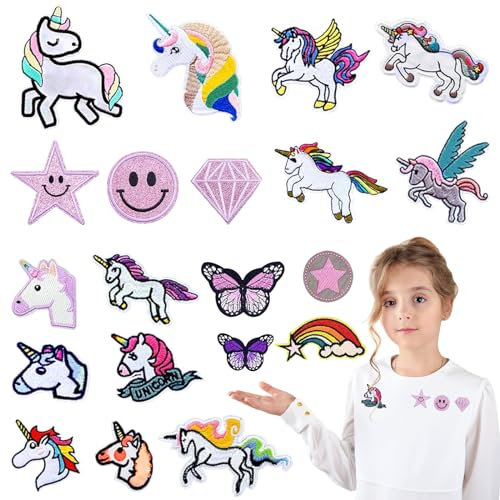 20 Stück Einhorn Bügelflicken Kinder flicken zum aufbügeln bügel patches zum aufbügeln Aufnäher Patches bügelbilder kinder bügelbild Aufbügelflicken Bügelaufkleber für DIY T-Shirt Jeans Kleidung