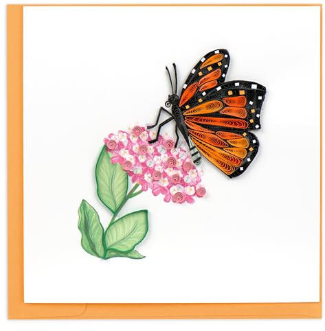 Quilling Card Handmade Quilled Monarch Milkweed Butterfly Greeting Card – 6x6 Inch Blank Card with Envelope – Fair Trade Verified – Unique Paper Art Keepsake for Any Occasion