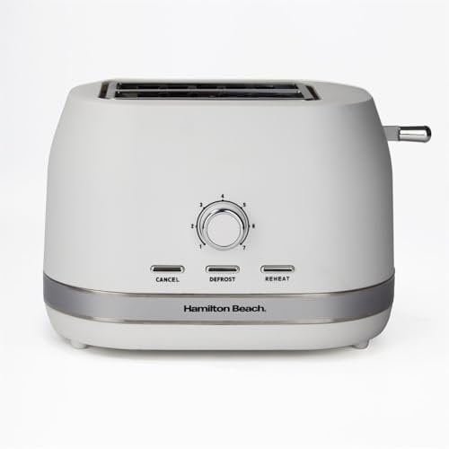 Hamilton Beach Toaster 2 Slice, Ella, 800W, Wide Slots, 7 Variable Browning Levels, Defrost, Cancel & Reheat Settings, Removable Crumb Tray, Integrated Cord Storage, Matte White - HBT1322MW