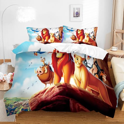Ste-X Bettwäsche-Set König Der Löwen, Bettbezug-Set Für Jungen Und Mädchen, Junior-/Kinderbett, Wendbar, Schöner Bunter Bettdeckenbezug (135x200cm,Löwe 02)