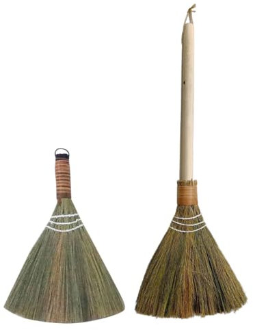 IMIKEYA 2pcs Natural Whisk Broom, Vietnamese Straw Broom Sweeping Corn Broom Thai Grass Broom, No Static Asian Duster Broomstick Handheld Brush Wood Handle for Dirt Debris