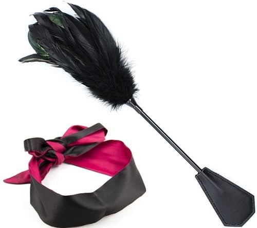 Masque érotique pour les yeux avec chatouilleur de plumes Tickler Cravache Deluxe Chatouilleur de plumes Massage Barre de plumes Bondage SM Jouets sexuels