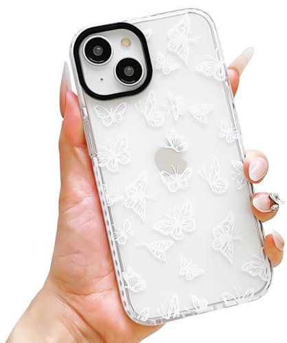 ECZOIL Compatible for iPhone 14 Plus/15 Plus Case,Cute Clear Butterfly Cartoon for Women Girl Soft TPU Shockproof Anti-Yellow Protective Phone Case for iPhone 14 Plus/15 Plus-Butterfly