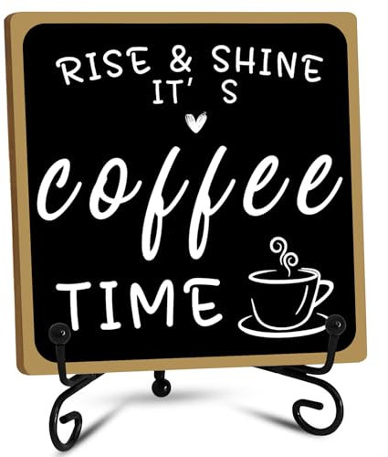 Wooden Coffee Bar Sign Coffee Bar Decor, Coffee Bar Decorations Black and White with Iron Stand Bar Tabletop Shelf Accessories, Coffee Signs Decors for Coffee Station Home Farmhouse Kitchen & Office