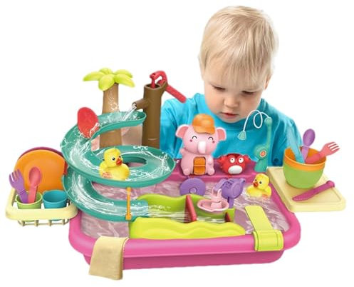 Juguete para Fregadero de Agua, Fregadero simulado con Agua Corriente | Juguete de Fregadero de Cocina 4 en 1 - Juguetes flotantes y de Pesca para Piscina, Juguete para lavavajillas con