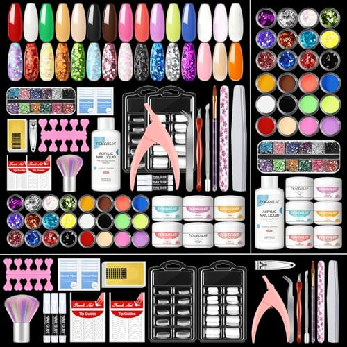Peacecolor Acrylic Nail Kit Full Set for Beginners, 6 Colors Acrylic Powder and Nail Liquid Set, Professional Acrylic Nails Extension Kit Nail Tips Nail Supplies for Home DIY