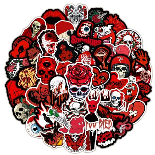 Rosso Gotico Confezione di adesivi da 50 pezzi per bottiglie d'acqua, computer portatili, auto, skateboard, decorazioni per caverne da uomo