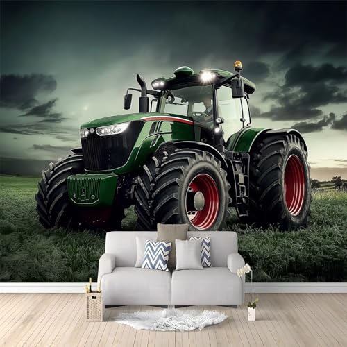 Fototapete Traktor Grün 200x140 cm 3D Vliestapete Wandbild, Mustertapete Moderne Wandtapete, Wohnzimmer Schlafzimmer Kinderzimmer Büro Flur Wanddeko