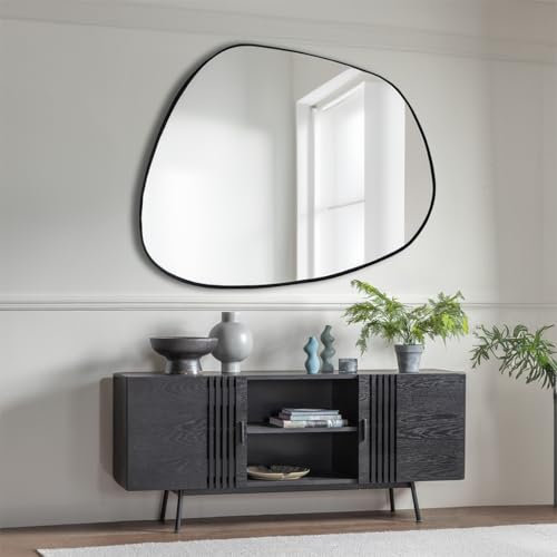 Agenzia 14 Extra Large Modern Black Pebble Metal Wall Mirror 137cm x 106cm