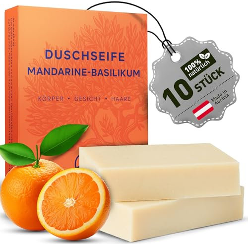 larum sports feste Duschseife Frauen Mandarine-Basilikum – festes Duschgel – feste Seife für Haare, Körper, Gesicht – festes Shampoo – Naturseife Damen – 10x Seife Stück à 85g