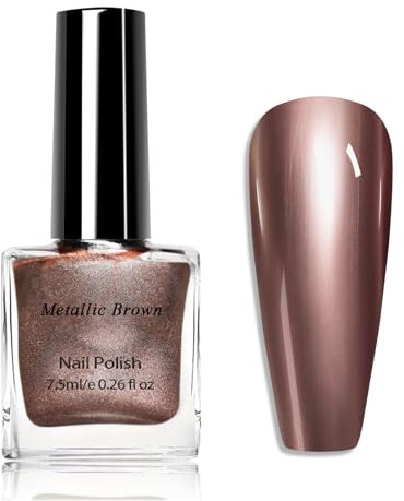 Braun Metallic Nagellack, Mirror Chrom Fingernagellack Effect, Hochwertig Long Lasting Nail Polish, Bronze Glitzer Nagellack Langanhaltender Schnelltrocknend für Anfänger DIY Nail Art (Braun, 7.5ML)