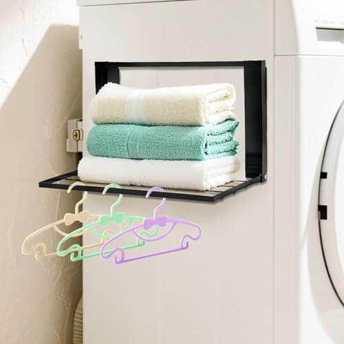 ohbien Magnetisch Regal Waschmaschinen aus Metall, Magnetisches Klappregal, Wasserdicht Kühlschrank-Magnet-Organizer Für Waschküche Badezimmer Küche Wohnzimmer, 41x25cm, Schwarz, Max 5kg