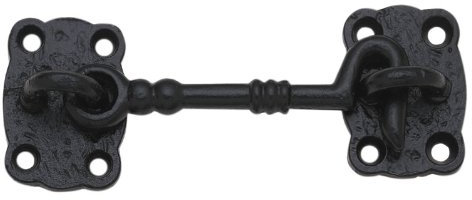 KOOPLES HARDWARE Black Antique Cabin Hook – Traditional Wrought Iron Effect Hook and Eye Latch – Rustic Door, Gate & Window Holder – Vintage-Style Surface Mounted Catch (100 MM)