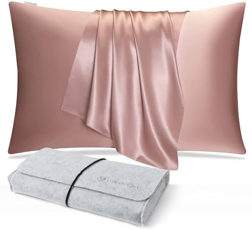 DISANGNI Taie d'oreiller 100 % soie de mûrier naturelle pour les cheveux et la peau, fermeture éclair dissimulée, 22 mommes, taie d'oreiller en soie véritable des deux côtés (1 pièce, 40 x 60 cm, rose